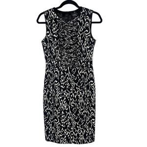 Elie Tahari for Nordstrom 4 Black White Abstract Printed Sheath Dress Sleeveless